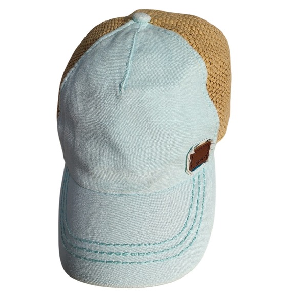 Roxy Accessories - Roxy Straw Baseball Cap Adjustable Back Tan Blue Beach Sun Hat